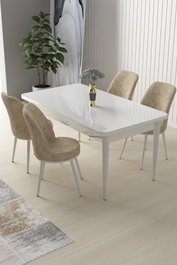 Hanah Home Juego de Mesa y Sillas de Comedor de 5 Piezas Blanco y Crema